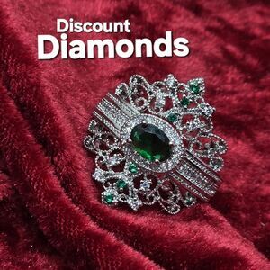 Vintage 1.5 Ct Emerald & Clear White Zircon Cocktail Ring on 925 Sterling Silver